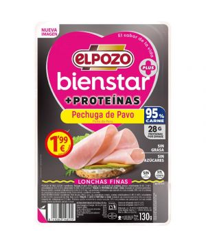 Pechuga Pavo Elpozo +Proteinas Bienestar Lonchas Finas 130Gr