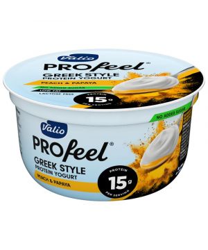 Yogur Valio Proteico Griego Bicapa Melocoton Papaya 160 Grs.