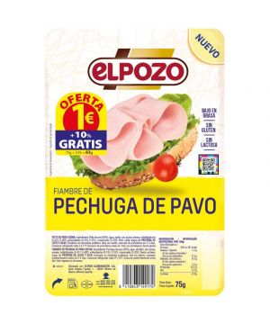Fiambre De Pechuga De Pavo El Pozo Lonchas 75 Grs. + 10%.