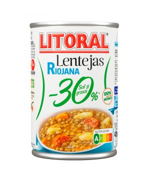 Lenteja Litoral 1 Racion -30% Sal Y Grasa 425 Grs