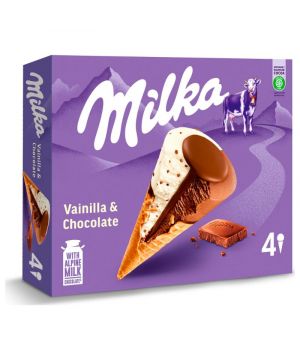 Helado Cono Milka Chocolate & Vainilla Pack 4 Unds 325 Grs