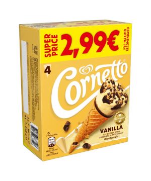 Helado Cornetto Vainilla 4 Unidades, 240 Grs.