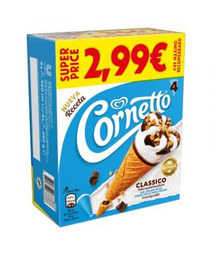 Helado Cornetto Clasico 4 Unidades, 240 Grs.