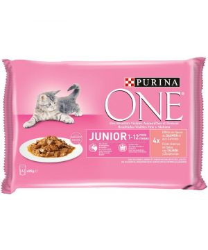 Alimento One Cat Junior Salmon Pack 4 Unds X 85 Grs