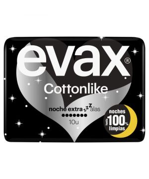 Compresa Evax Cottonlike Noche Extra Con Alas 10 Unidades