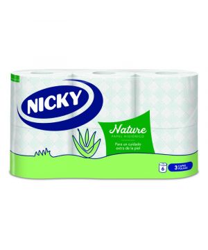 Papel Higienico Nicky Nature Aloe Vera 3 Capas 6 Rollos