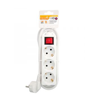 Base Multiple Garza 3 Tomas Con Interruptor Blanco 3 Metros